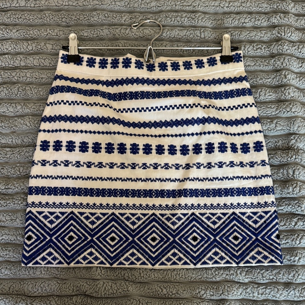 Sam Edelman Blue and White Geometric Mini Skirt